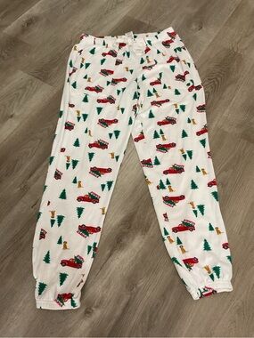 Cozy White Holiday Truck Print Pajama Pants
